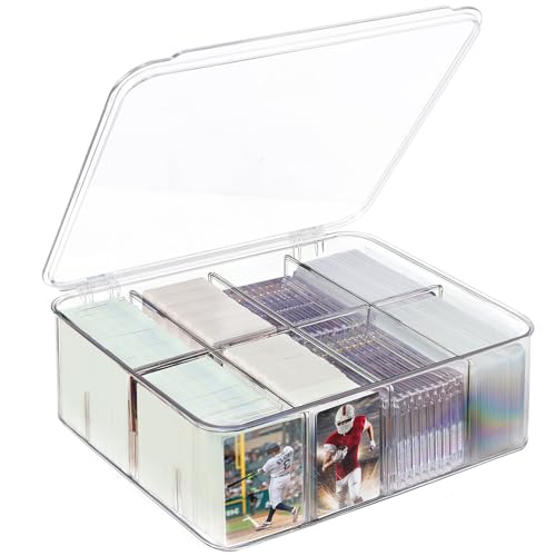 Trading Card Storage Box, Clear Plastic, Holds 2000+ Cards | for Baseball, Football, Sports Cards, for Toploader, Magnetic Card Holders, for TCG Mtg, Adjustable Dividers, Dust-Free