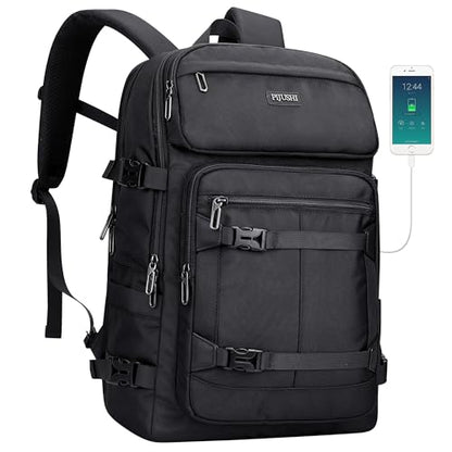 PIJUSHI Casual Travel Backpack for Women with 16" Padded Laptop Compartment | Carry On Luggage with USB Charging Port, 1680D Water-Resistant Nylon, Airline Approved, For Daily, Hiking - color: Black
