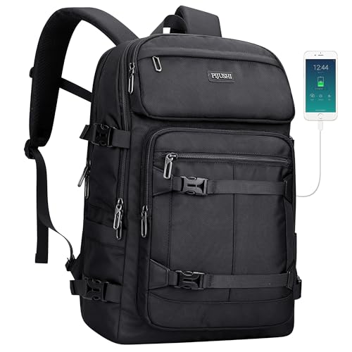 PIJUSHI Casual Travel Backpack for Women with 16" Padded Laptop Compartment | Carry On Luggage with USB Charging Port, 1680D Water-Resistant Nylon, Airline Approved, For Daily, Hiking - color: Black