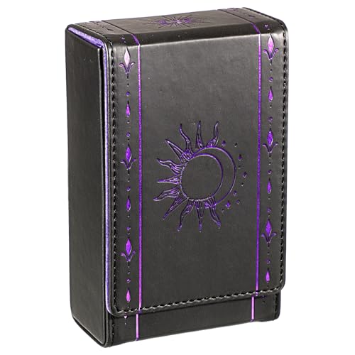 JUXYES PU Leather Tarot Card Protective Case, Sun Moon Pattern Design Tarot Deck Storage Pouch, Tarot Card Holder Tarot Pouch Bag for Playing Cards and Standard Size Tarot Cards Tarot Deck - color: Black/Purple