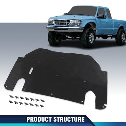 PIT66 Hood Insulation Pad 1/2" with Clips Compatible with Ford Ranger 1993-1997 - style: 1993-1997 Ford Ranger