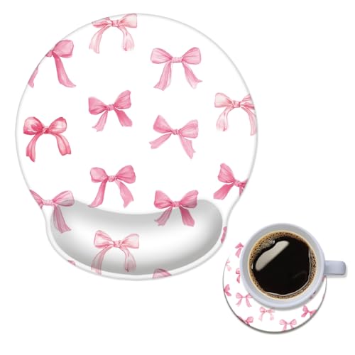 Mouse Pad with Wrist Support, Ergonomic Mouse Pad with Memory Foam Wrist Rest Cushion, Non-Slip Rubber Base Gaming Mice Pad for Home Office Computer Laptop,Pink Bow - color: Pink Bow