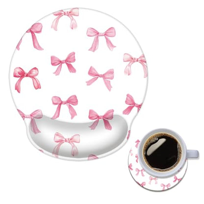 Mouse Pad with Wrist Support, Ergonomic Mouse Pad with Memory Foam Wrist Rest Cushion, Non-Slip Rubber Base Gaming Mice Pad for Home Office Computer Laptop,Pink Bow - color: Pink Bow