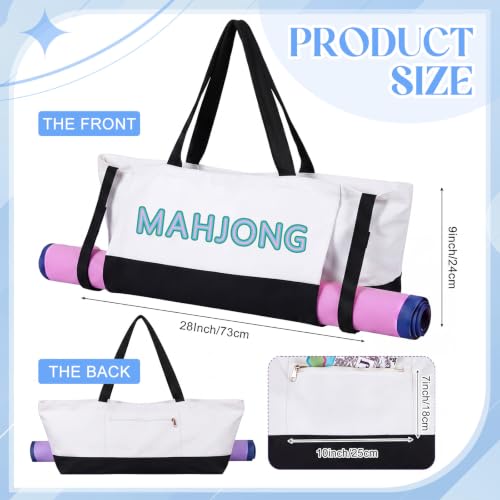Abbylike 28x9 Inches Mahjong Bag for Rolled Mat Tiles Racks Pushers Accessories Empty Mahjong Tote Bag with Zipper Closure Outer Pockets Lining Large Capacity(Natural White&Black,Canvas) - color: Natural White&black