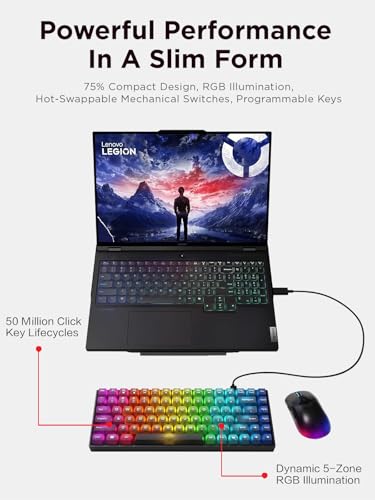 Lenovo Legion K510 Mini Pro Wired Mechanical Gaming Keyboard - 75% Compact Design, RGB Illumination, Hot-Swappable Mechanical Switches, Programable Keys - style: K510 Mini