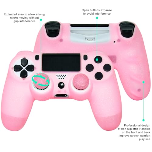 Pink Glitter Anti-Slip Protective Silicone Cover Skin Grips Compatible with PS4/Slim/Pro Controller,8 PCS Glitter Thumb Grips Caps and 2 Grips Caps. (Glitter Pink) - color: Glitter Pink