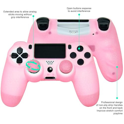 Pink Glitter Anti-Slip Protective Silicone Cover Skin Grips Compatible with PS4/Slim/Pro Controller,8 PCS Glitter Thumb Grips Caps and 2 Grips Caps. (Glitter Pink) - color: Glitter Pink