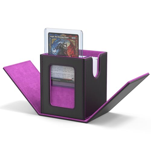 ZLCA MTG Deck Box with Commander Window Display, Trading Card Storage Box Holds 100 Double-Sleeved Cards Suitable for TCG/CCG/PTCG/EDH/Magic/Sport Cards (Black&Purple) - color: Black&Purple, size: B-Vertical-Commander