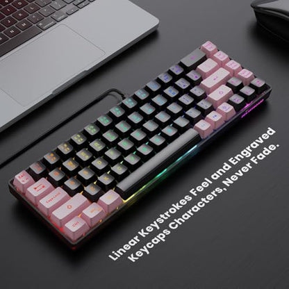 GEODMAER 65% Gaming Keyboard, LED Backlit, Ultra-Compact Anti-Ghosting No-Conflict 68 Keys Membrane Gaming Wired Keyboard for PC Laptop Windows Gamer(Black-Pink) - color: Black-Pink