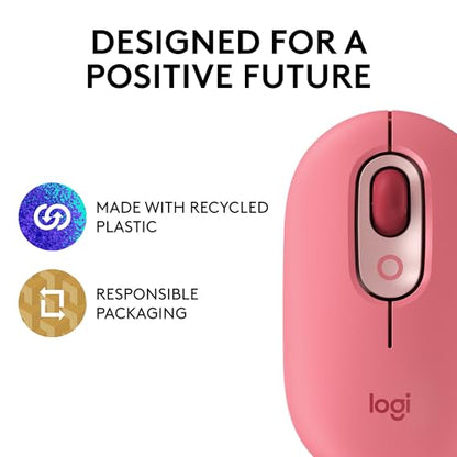 Logitech POP Mouse Compact and Portable Wireless - Heartbreaker Rose | Compact, portable, programmable buttons, quiet clicks, easy-switch up to 3 devices, for laptop, tablet, PC - color: Heartbreaker Rose