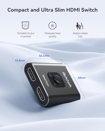 HDMI Switch 4k@60hz Splitter, GANA Aluminum Bidirectional HDMI Switcher 2 in 1 Out, Manual HDMI Hub Supports HD Compatible with Xbox PS5/4/3 Blu-Ray Player Fire Stick Roku (Black with 3.9Ft Cable) - color: Black with 3.9Ft Cable