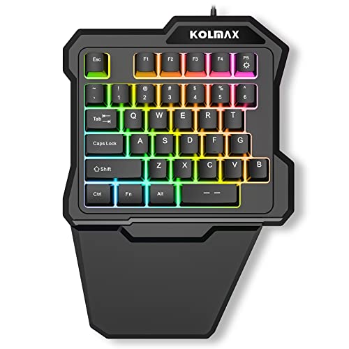 KOLMAX K35 One Handed Gaming Keyboard, RGB Backlit 35 Keys Portable Mini Gaming Keypad with Ergonomic Wrist Rest,USB Wired Game Controller for PC Gamer