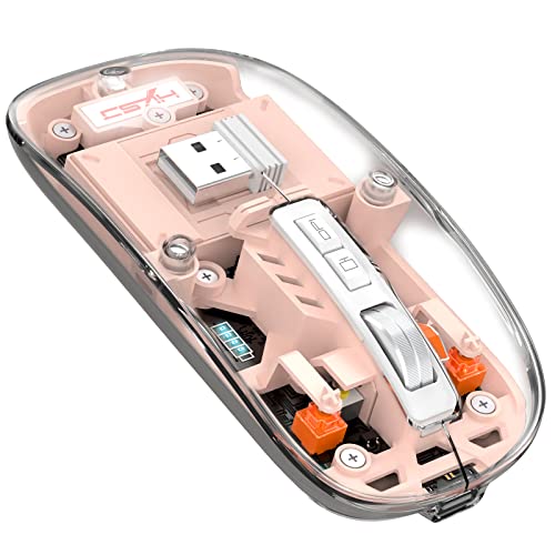 A.JAZZ Wireless Bluetooth5.1&2.4G Mini Lightweight Mouse,Transparent Clear Cool,Rechargeable Silent Computer Mice,Nano USB C Receiver,LED Battery Magic Silm for Office/PC/Mac/Laptop/Apple/ipad(Pink) - color: Pink