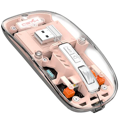 A.JAZZ Wireless Bluetooth5.1&2.4G Mini Lightweight Mouse,Transparent Clear Cool,Rechargeable Silent Computer Mice,Nano USB C Receiver,LED Battery Magic Silm for Office/PC/Mac/Laptop/Apple/ipad(Pink) - color: Pink