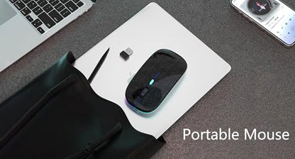 AIKOKOK Wireless Bluetooth Mouse, Rechargeable Dual Mode Mouse, Black Pearl | BT 5.2 & 2.4G USB Receiver, 3 Adjustable DPI,LED Lights,Slim,Silent,Portable Computer Mouse for Laptop,PC,MacBook,iPad,Tablet - color: Pearl Black 01