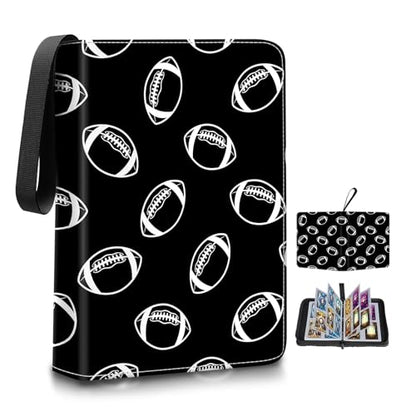 AXUASSILD 4 Pocket Card Binder, Premium Trading Card Holder Fits 400 Cards With 50 Removable Sleeves, Cute Portable Collection Card Ablum Holder Cute Black Football - color: Cute Black Football