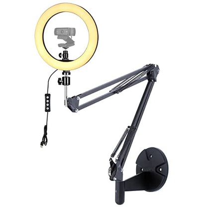 Webcam Ring Light Wall Mount, 10'' Streaming Light with Folding Arm Wall Holder Compatible with Logitech C920s StreamCam Brio C930 C922x C925e C615 webcams