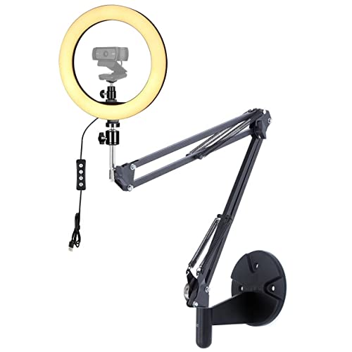 Webcam Ring Light Wall Mount, 10'' Streaming Light with Folding Arm Wall Holder Compatible with Logitech C920s StreamCam Brio C930 C922x C925e C615 webcams