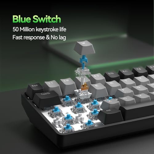 TMKB T68 60% Wireless Mechanical Gaming Keyboard, Tri-Mode BT5.0/2.4GHz/USB-C with Blue Switch, RGB Backlight, Anti-Ghosting, Compact 68 Keys, Wired/Wireless, Black/Gray - color: Black Grey/Blue Switch, size: Wireless