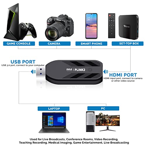 PyleUsa HDMI Capture Card - Camera Link 4K USB3.1 GEN1 HDMI-to-USB Audio-Video Recording via DSLR Camcorder Action Cam, Record Directly to Computer Gaming,Streaming,Conference,Live Broadcast,PLINK 2 - style: Mini Power Capture Card