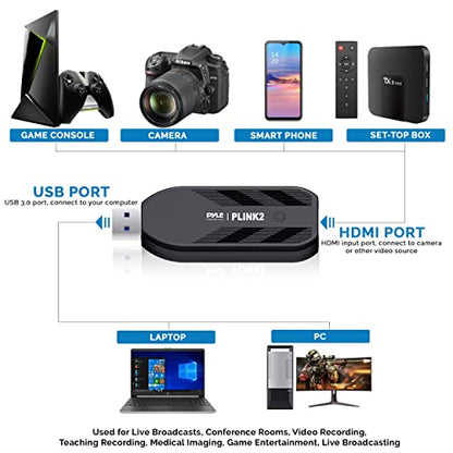 PyleUsa HDMI Capture Card - Camera Link 4K USB3.1 GEN1 HDMI-to-USB Audio-Video Recording via DSLR Camcorder Action Cam, Record Directly to Computer Gaming,Streaming,Conference,Live Broadcast,PLINK 2 - style: Mini Power Capture Card