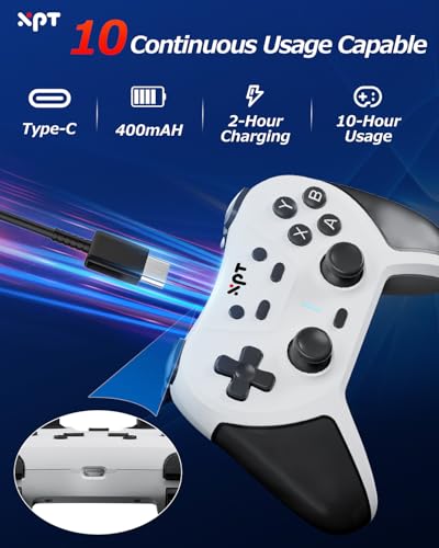 XPT PC Gaming Controller with Bluetooth/2.4G Wireless, Bluetooth Gamepad Game Controller for PC Windows/ Switch2/Switch1/PS4/PS3,Macro Programmable, Adjustable Turbo & Dual Vibration(white) - color: white