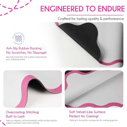 Scalloped Mahjong Mat - Non-Slip Noise Reduction Gaming Mat 31.5 x 31.5 Inch for Mahjong,Waterproof Surface, Neoprene Mahjon for American Mahjong Game (Pink) - color: Pink