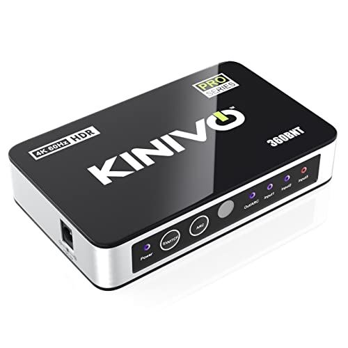 Kinivo HDMI Switch with Audio Extractor 360BNT (3 in one out, Toslink Optical Audio Port, SPDIF, 4K 60Hz, High Speed 18Gbps, IR Remote) - Compatible with Roku, PS5, Xbox, Apple TV, Dolby Digital/Atmos - size: 4K - 3 Port with Toslink