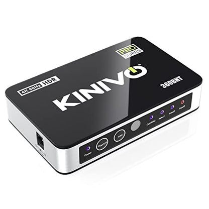 Kinivo HDMI Switch with Audio Extractor 360BNT (3 in one out, Toslink Optical Audio Port, SPDIF, 4K 60Hz, High Speed 18Gbps, IR Remote) - Compatible with Roku, PS5, Xbox, Apple TV, Dolby Digital/Atmos - size: 4K - 3 Port with Toslink