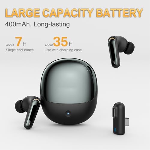 VBESTLIFE Wireless Gaming Earbuds, 2.4G Bluetooth 5.4 Dual Mode Earbuds with ENC Mic and USB C Dongle for Phone Tablet Laptop PC Game Console VR (Black) - color: Black