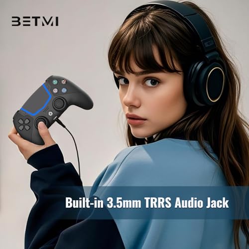 BETMI Wireless Controller for PS-5/Pro/Slim/PC with Hall Joysticks (Black) | Bluetooth Gaming Controller with LED Channel Light/Turbo/6-Axis Gyro/Dual Vibration/Touchpad/3.5mm TRRS Audio Jack/Speaker