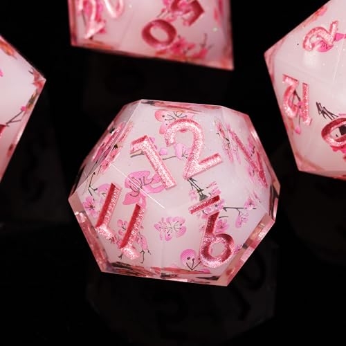 DND Resin Sharp Edge Roleplaying Polyhedral Dice Set,for RPG MTG Dungeons and Dragons Sakura Handmade Dice Set - color: Sakura Whisper