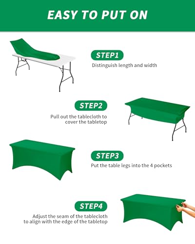 Fixwal Green Stretch Table Cloth Rectangle 2 Pack 6Ft, Spandex Fitted Table Covers Washable for Party, Trade Show, Banquet, Wedding, Buffet - color: Green, size: 6 Ft