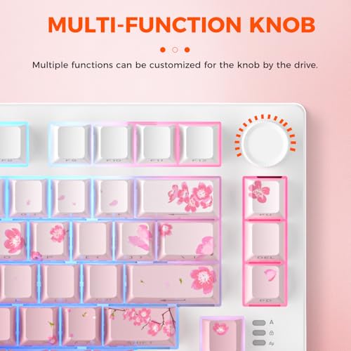 DAREU EK75PRO Sakura Pink Wireless Mechanical Keyboard,75% Hot Swap Creamy Gaming Keyboard with Knob,RGB Backlit,Gasket Custom Structure,Side Printed PBT Keycaps,2.4Ghz/BT5.1/USB-C, for Win/MAC - color: Pink