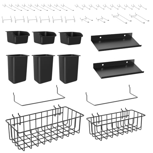 Peg Board Accessories Kit,Pegboard Hooks Assortment with Bins,Cups,Wire Baskets,Paper Towel Holder Can be Used for Pegboard Garage Workbench Craft Room Organizing Tools (Black Cup+Box) - color: Black Cup+Box