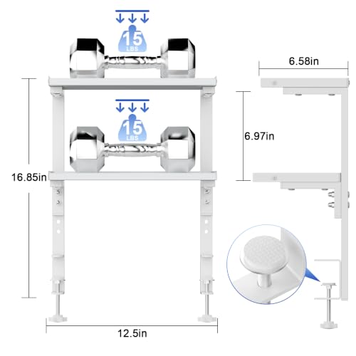 2-Tier Desk Shelf | Desk Organization Expandable Clamp on Desk Shelf Desktop Accessories for Offices and Game Rooms (White) - color: White