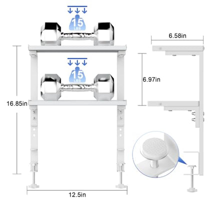 2-Tier Desk Shelf | Desk Organization Expandable Clamp on Desk Shelf Desktop Accessories for Offices and Game Rooms (White) - color: White