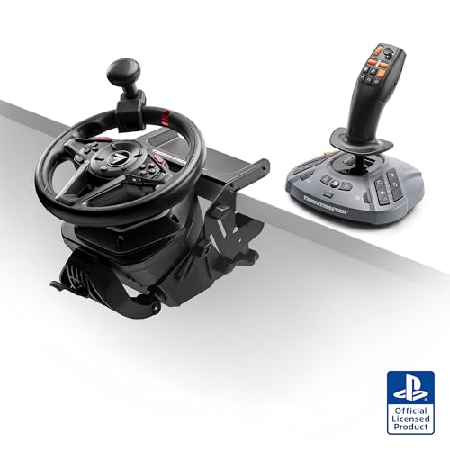 Thrustmaster T128P SimTask Racing Wheel & FarmStick Pack - PS5 & PC | Force-feedback base, T2PM pedal set, 3-axis joystick, 33 action buttons, metal desk attachment, tractor and loader control - style: T128P Farming Pack Bundle