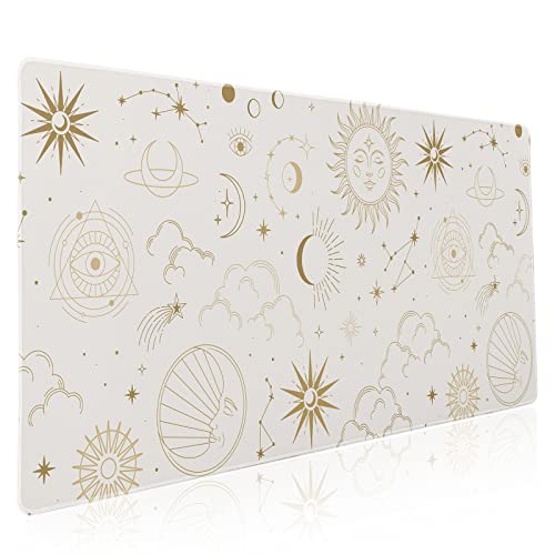 Boho Chic Sun Moon Large Mouse Pad XXL Magic Mystical Galaxy Stars Clouds Extended Large Desk Mat White Big Desk Pad 90X40 CM Non-Slip Rubber Base Stitched Edge Long Mousepad,35.4 x 15.7 Inch - color: Chic, size: 35.4 x 15.7 inches