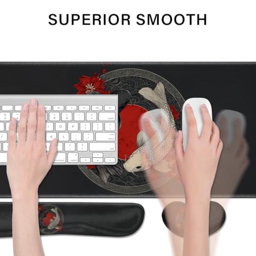 Desk Pad and Keyboard Wrist Rest, Large Mouse Pad + Keyboard Pad+Mouse Wrist Support, Non-Slip Desk Mat Protector for Office, Home 31.5×11.8 Inches Black and White Fish - color: Fish