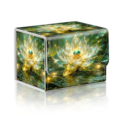Trading Card Storage Box, Holds 100+ for MTG Cards, PU Leather with Magnetic Closure, Crystal Lotus with Emerald in Pond Durable Deck Box for Magic the Gathering, Trading Card Games - color: Crystal Lotus with Emerald in Pond