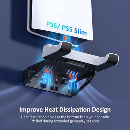NexiGo PS5 (All Versions) Wall Mount Kit with Charging Station for PS5/PS5 Slim/PS5 Pro Consoles, Regular and DualSense_Edge Controllers, Stable Metal Wall Hanging Stand with LED Indicator - style: All PS5 Versions