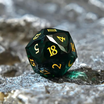 1PCS Multifaceted Glass D20 DND Dice - 28mm 20 Sided Gem D&D Dice for Dungeons and Dragons, RPG, Roleplaying Games MTG Table Games, Handmade Polyhedral Dice(Glass Green) - color: Multifaceted D20 Glass-green