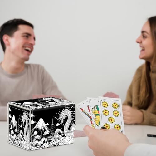 for MTG Commander Deck Box,Card Deck Box for Trading Yugioh MTG,Fits 100 Double Sleeved Cards,PU Leather Strong Magnet Case for Magic Commander TCG CCG,Black White Dragon - color: Black White Dragon