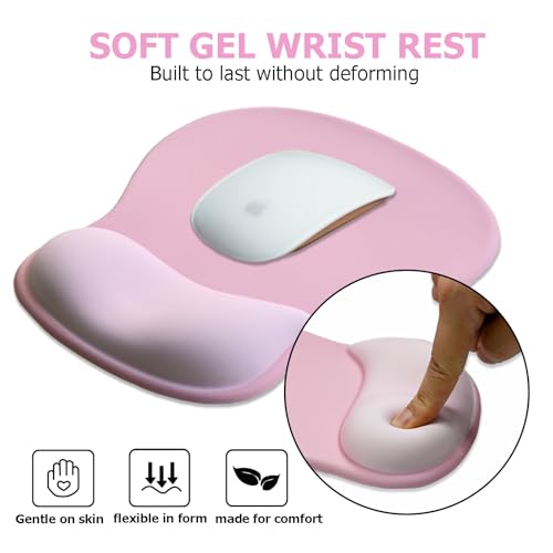 Gel Mouse Pad with Wrist Rest, Ergonomic Office Keyboard Wrist Rest, Pink | Mousepad with Wrist Support, Pain Relief, Computer Mouse Pad with Non-Slip PU Base, Desk Accessories Mat for Office & Gaming - color: Pink