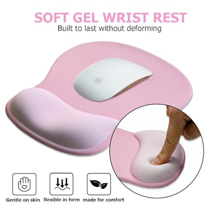 Gel Mouse Pad with Wrist Rest, Ergonomic Office Keyboard Wrist Rest, Pink | Mousepad with Wrist Support, Pain Relief, Computer Mouse Pad with Non-Slip PU Base, Desk Accessories Mat for Office & Gaming - color: Pink