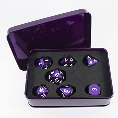 Purple Metal Dice - Full Polyhedral Set - in Presentation Case
