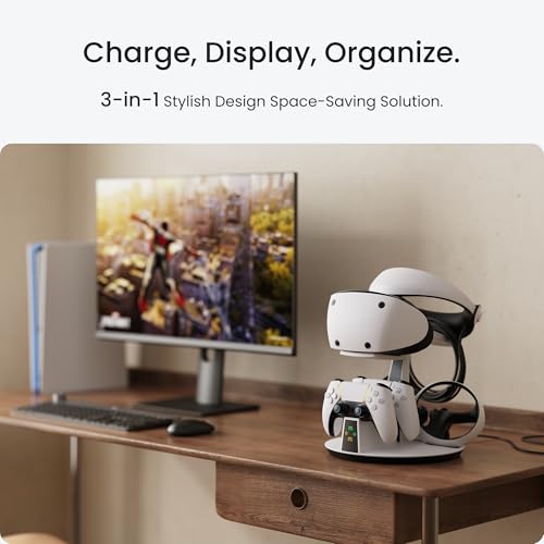 KIWI design D2 3-in-1 Controller Charging Station for PSVR2 and PS5 | VR Display Stand, LED-Charging Indicator