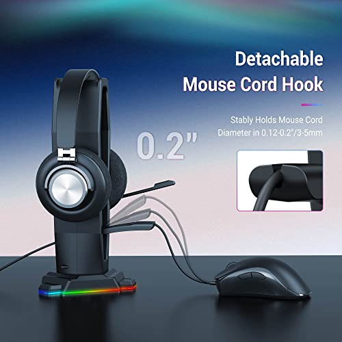 KIWIFOTOS PC Gaming Headphone Holder Under Desk Headset Hanger + 4 in 1 Headphone Stand with Mouse Bungee & RGB Light & USB Port