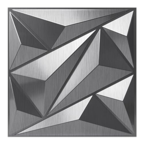 Art3dwallpanels 33 Pack 3D Wall Panel Diamond for Interior Wall Décor, PVC Textured Wall Panels, 12''x12'' Cover 32.Sq.Ft. Silver - color: Silver, size: 33 Pack